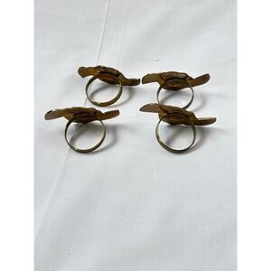 Vintage Brass Rose Napkin Rings Set of 4 Floral Leaf Gold Tone Table Decor